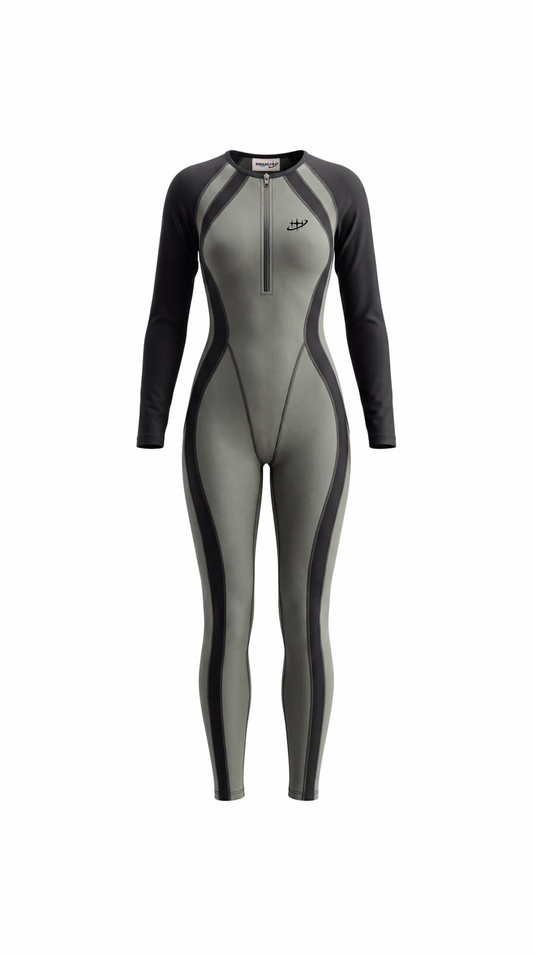Olive and black full-body compression catsuit for women by Ribaag