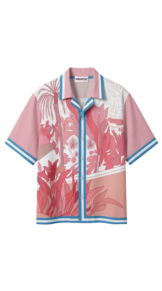 Pink and white floral premium resort shirt for men by Ribaag
