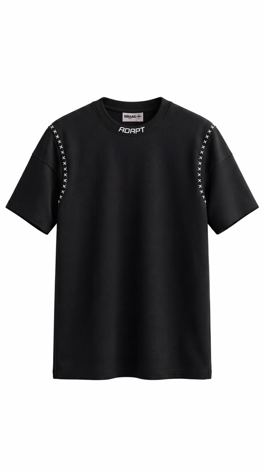 Black heavyweight oversized t-shirt with chain-link graphic by Ribaag