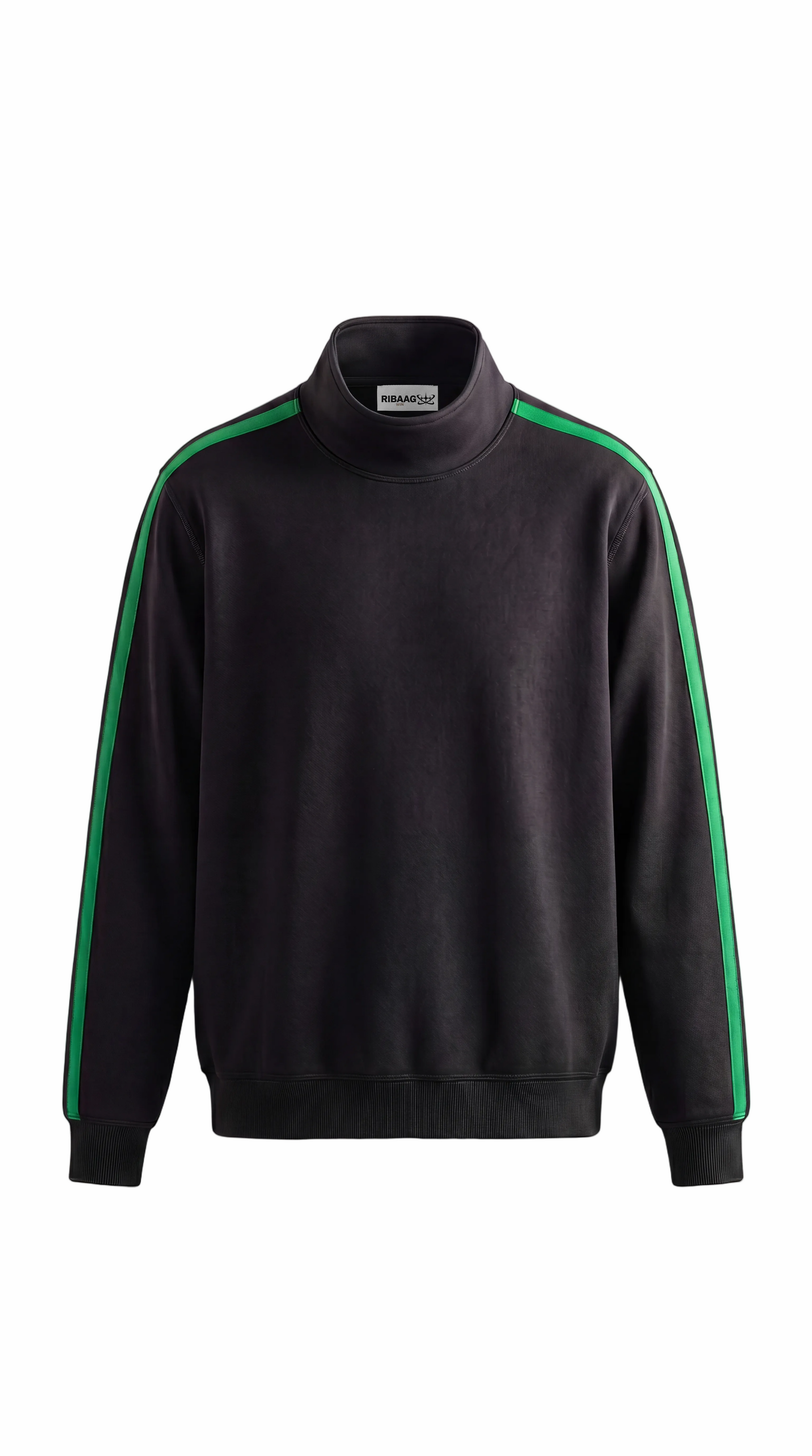 Premium black knit turtleneck with green stripe trim for men by Ribaag