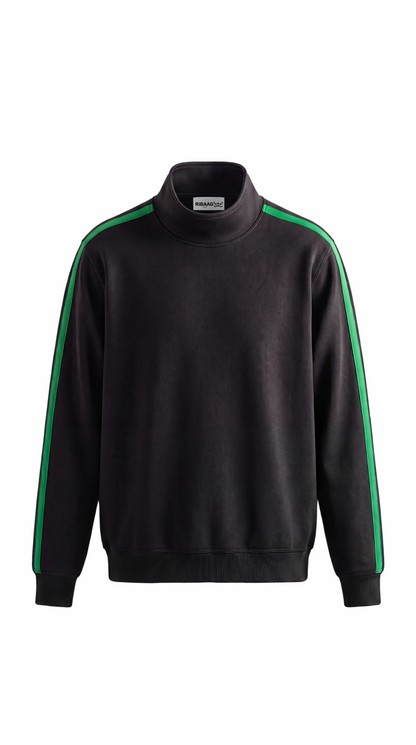 Premium black knit turtleneck with green stripe trim for men by Ribaag