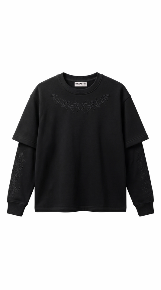 Black embroidered premium co-ord set with matching crewneck and sweatpants by Ribaag