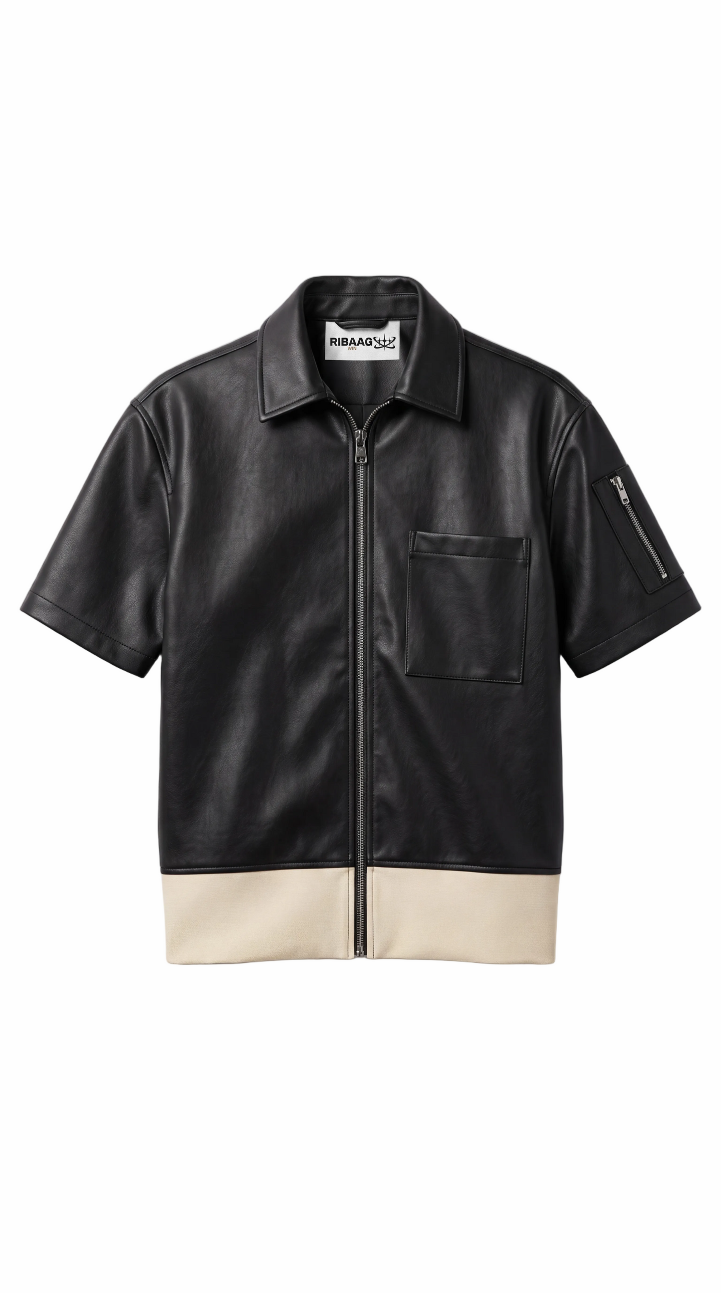 Premium black lambskin leather shirt with matte zipper for men by Ribaag