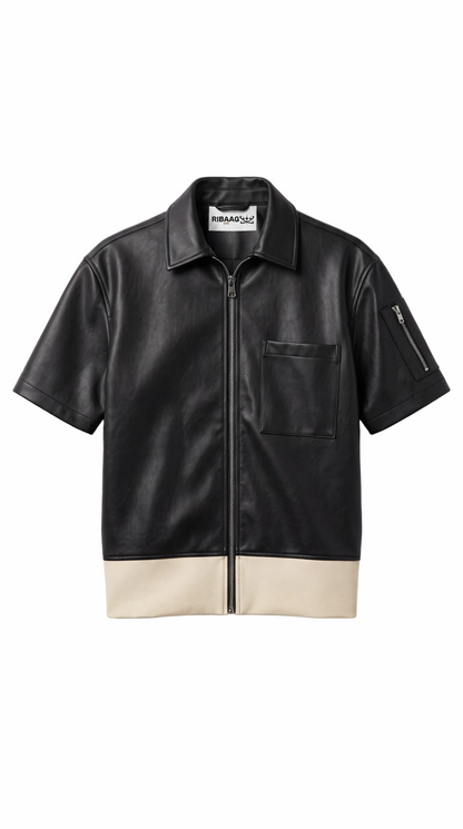 Premium black lambskin leather shirt with matte zipper for men by Ribaag