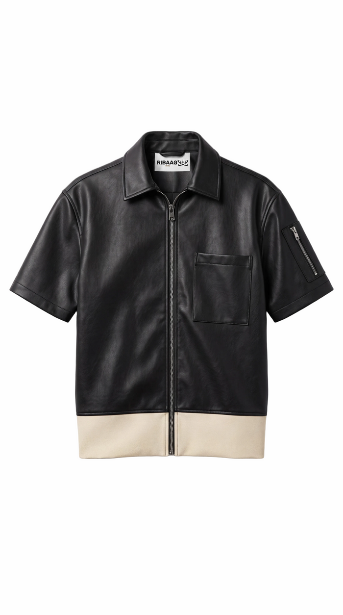 Premium black lambskin leather shirt with matte zipper for men by Ribaag