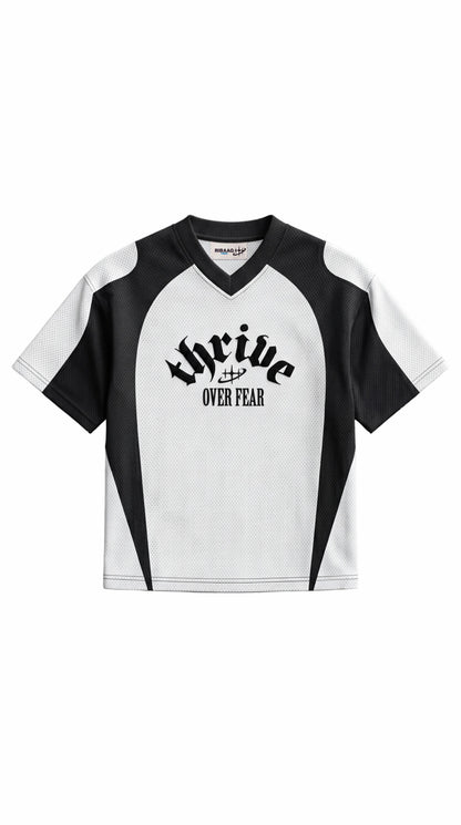White and black colorblock mesh sports jersey for men by Ribaag