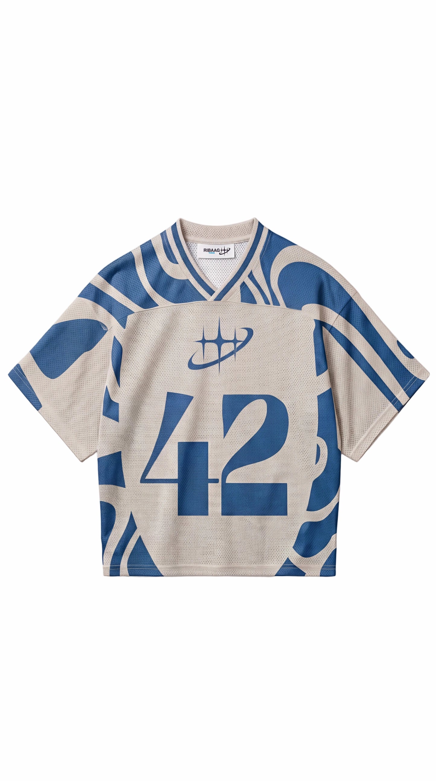 Tan and blue abstract print lightweight mesh jersey for men by Ribaag
