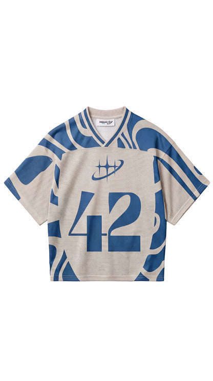 Tan and blue abstract print lightweight mesh jersey for men by Ribaag