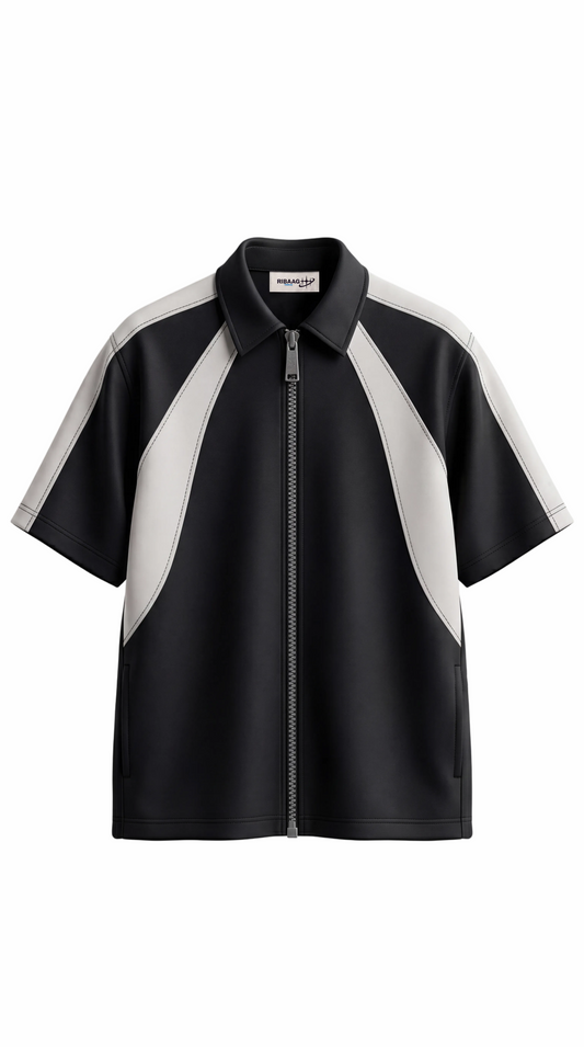 Black and white colorblock convertible zip-off tracksuit for men by Ribaag